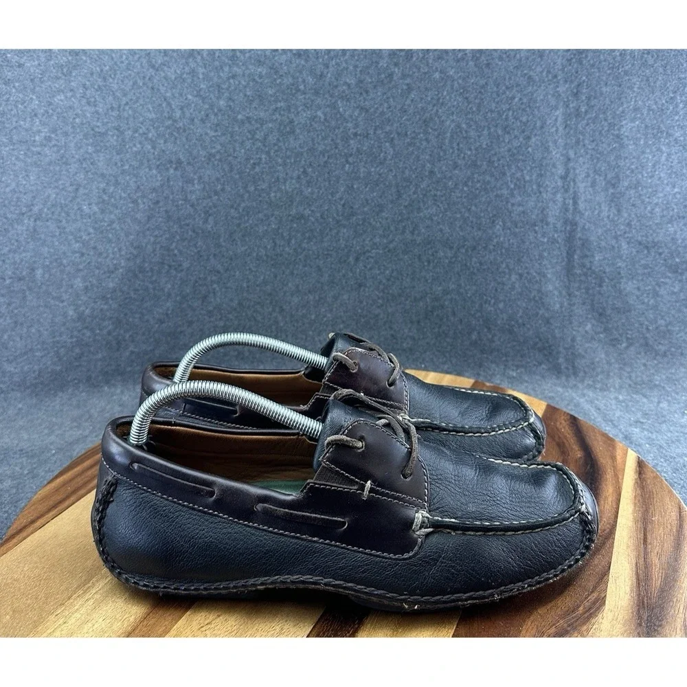 HS Trask Shoes Mens 10M Black Leather Slip On Boat Shoes Driving Moccasins H3184